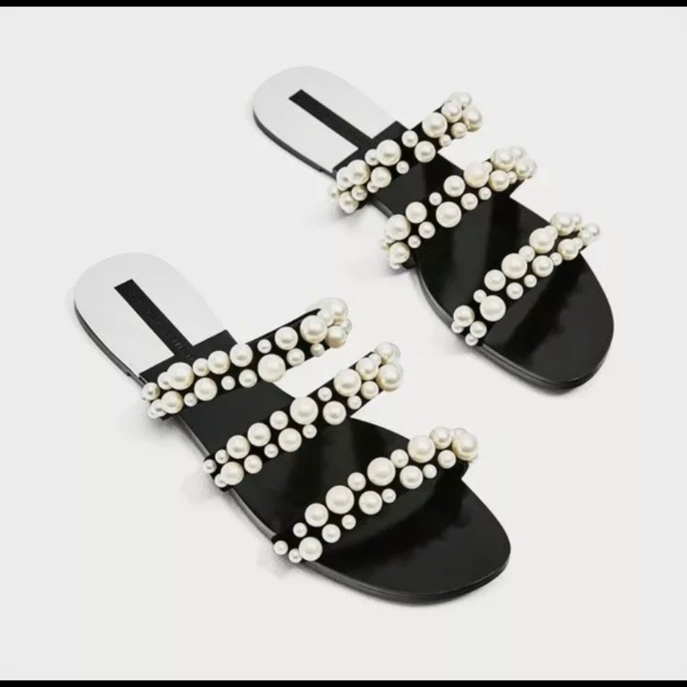 Zara Pearls flip flops 39